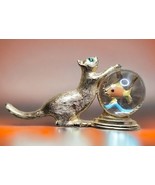 VTG Gold Crown Jelly Belly Kitty Cat Beside the Goldfish Fish Bowl Brooc... - $46.98
