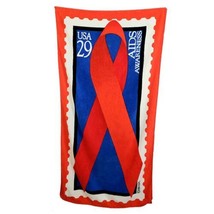 1993 USPS 29c Stamp Beach Towel AIDS Awareness Red Blue Renaissance Bath Sheet - £18.66 GBP