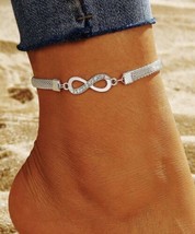 Boho Silver Infinity Anklet, cubic zirconia crystals - £9.84 GBP