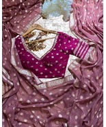  Viscose Saree,Pure Georgette Banrshi Zari Border,Dyeable Gota Patti   - $80.00