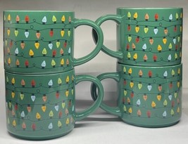 4 Christmas lights Coffee Tea Mug Set Stackable 16 oz By Elum Green - £12.58 GBP