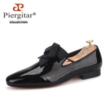 Piergitar handmade men patent leather loafers with bow tie design fashion party  - £212.20 GBP