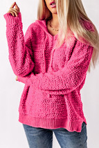 Popcorn Knit Slit Hooded Sweater - £43.03 GBP