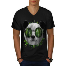 Bamboo Panda Bear Shirt Cool Glasses Men V-Neck T-shirt - £10.38 GBP