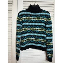 Vintage B Moss Fair Isle style turtleneck M 55% ramie 45% cotton Heavy warm - $17.13