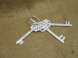 3 Cast Iron Jail Keys House Shabby Chic Church Key Ring Lock Skeleton White - £7.58 GBP