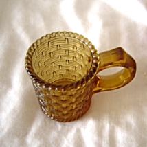 Vintage Amber Glass Basket Weave Miniature Cup with Handle - $14.99
