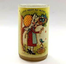 Vtg Sugar Frosted Glass Jar Candle Girl Birds Love Needs No Words - £17.33 GBP