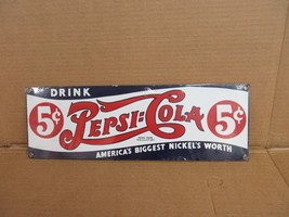 Vintage Drink Pepsi Cola 5¢ Ande Rooney Porcelain Enamel Hanging Sign   A - £66.24 GBP