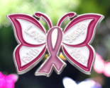 Pink Hope Ribbon 1&quot; Pin Butterfly Faith Hope Strength Breast Cancer Awar... - £14.85 GBP