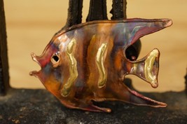 Vintage Artisan Costume Jewelry MCM Enamel on Copper Angelfish Fish Brooch Pin - £19.45 GBP