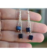 Handmade Blue sandstone cube silver plated chain earring - £10.35 GBP