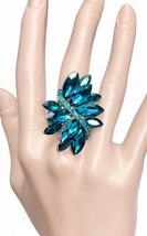 Teal Blue Acrylic Rhinestones Stretchable Cluster Ring Party, Casual Chic - $15.34