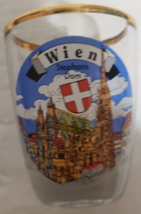 WIEN STEPHANSDOM CATHEDRAL GOLD RIM SHOT GLASS COLORFUL DESIGN - $11.64