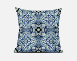 16&quot;X16&quot; Blue And Green Microsuede Quatrefoil Zippered Pillow - £48.91 GBP