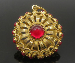 18K GOLD - Vintage Victorian Red Stone Heavy Drop Pendant - GP136 - £1,153.59 GBP