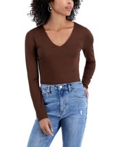 MSRP $24 Just Polly Juniors&#39; V-Neck Long-Sleeve Bodysuit Brown Size Small - £13.09 GBP