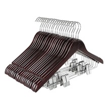 Wooden Suit Hangers With Adjustable Metal Clips (20 Pack), Solid Wood Clothes Ha - £55.53 GBP