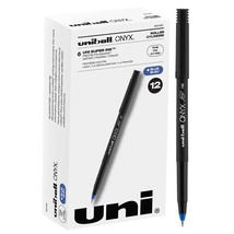 Uniball Onyx Rollerball Stick Pen 12 Pack, 0.7mm Fine Blue Pens, Gel Ink... - $14.24