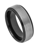 Tungsten Ring Two Tone Black IP Gun Metal Brushed Center Stepped Edge 8m... - $714.33 MXN