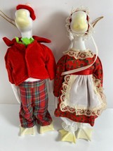 Vintage 7-7.5 in Red Man Woman Goose Duck Porcelain Doll Christmas Ornaments - £31.14 GBP