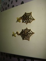 Gold Tone Pieced Spider Web Cyrstal Earring - £10.21 GBP