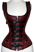  WOMEN STEEL BONED REAL LEATHER OVERBUST CORSET LACE UP BUSTIER TOP SHAPER - $1,889.42 MXN