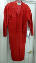 GIII Suede Coat Dress Full Length Retro Bonwit Teller Red Women&#39;s L Vint... - £77.90 GBP