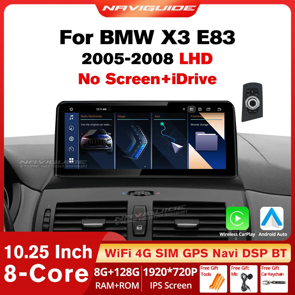 NAVIGUIDE 10.25&#39;&#39; Android 12 Car Radio For Bmw X3 E83 2005-2008 LHD Without - £301.49 GBP+