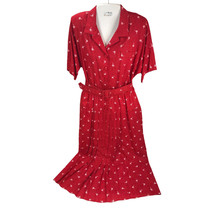 Vintage Dress Stuart Alan Size 14 Red Floral Belted Cottage Rockabilly pleated - £23.35 GBP