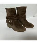UGG Gissella Wedge Suede &amp; Sheepskin Ankle Boots Sz 8 Espresso Brown Bac... - $633.49 MXN