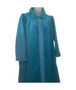 Leisure Life Bath Robe Long House Coat Collar Dress Sz M Teal Ruffle USA... - $14.95