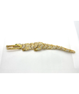 Crocodile Alligator Clear  Rhinestone Shoulder Brooch Pin  GOLD TONE - $24.74