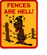 Fences Are Hell Cartoon Dog Logo 4” Vtg Snowmobile 70s Rare Decal Sticker 1A - £8.18 GBP