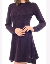 NWT Mak Sweater Dress Size L Cable Knit Purple Round Neck Flare Long Sle... - $17.82