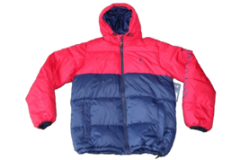 U.S. Polo Assn. Heavy Puffer Winter Coat Red Blue Men Size Large Full Zip w/Hood - £46.58 GBP