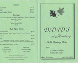 David&#39;s at Homberg Menu Knoxville Tennessee 1990&#39;s  - £12.63 GBP