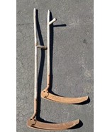 2 Primitive Straight Snath Scythes 18&quot; Blade Rustic Cabin Decor Tool Gri... - $227.69