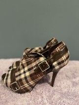 Brown Plaid Stilettos Peep-toe Side Buckles Bumper Brand “KAKDA 82” Size 7 - £27.69 GBP