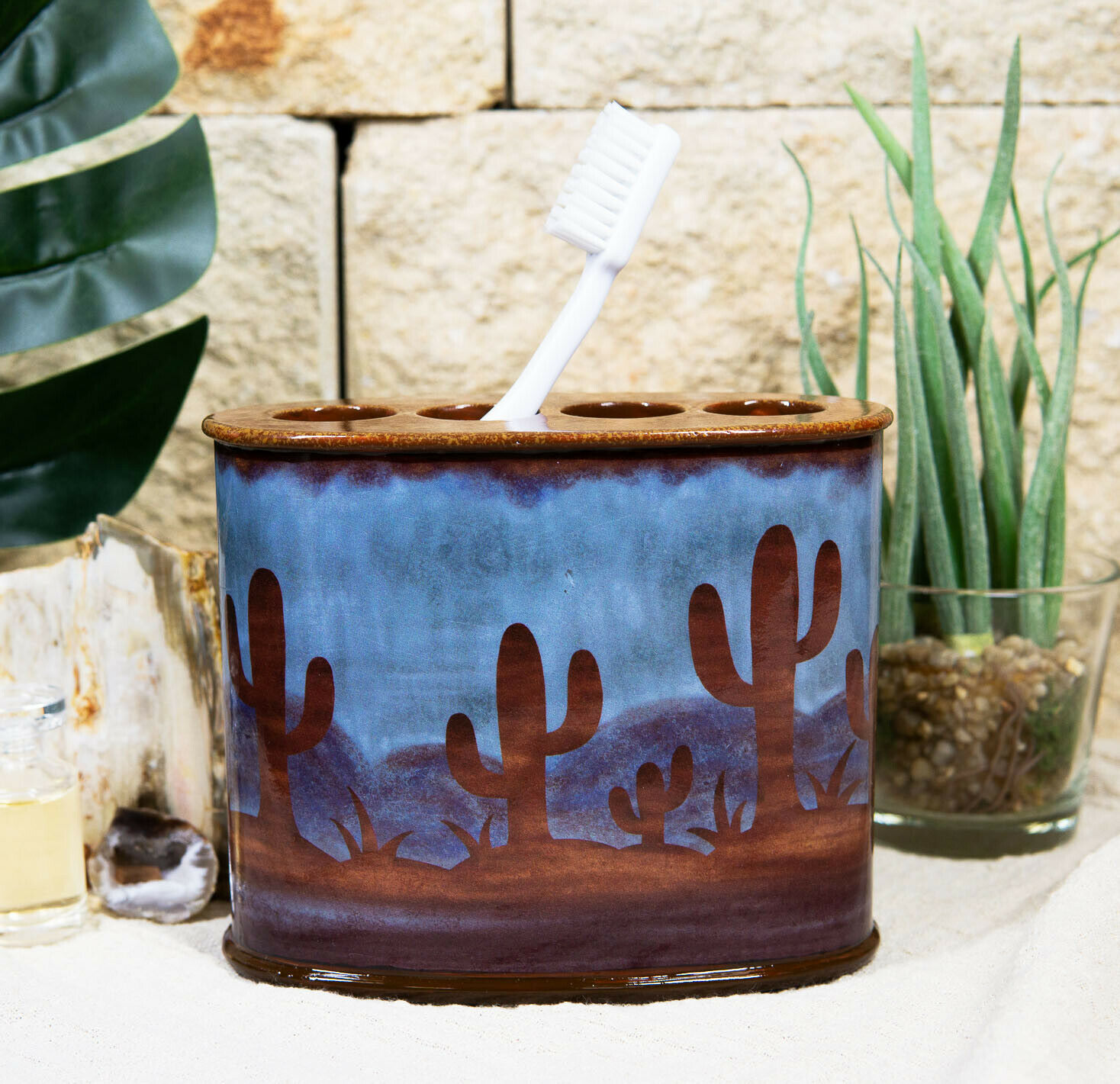 Ebros Rustic Southwestern Desert Cactus Bathroom Toothbrush Toothpaste Holder