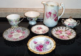 Royal Sealy Halsey &amp; Others Pierced Saucer Pitcher teacup Sugar Bowl 8pc... - £39.30 GBP