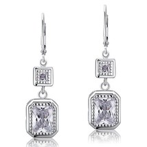 4 Ct Emerald Cut Created Diamond 14k White Gold Finish Dangle Leverback Earrings - £62.27 GBP