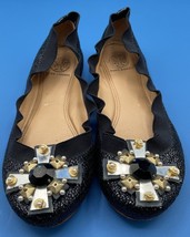 TORY BURCH Blue SPARKLE JEWELED FLAT BALLERINA  SHOES US Size 5.5 - £29.36 GBP