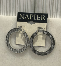 Napier Silver Tone Large Woven Engraved Wide Hoop Earrings NWT - $15.80