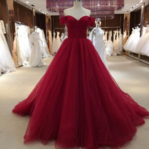 Off the Shoulder Long Dark Red Prom Dress Birthday Dresses Evening Gown - £122.14 GBP