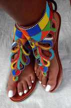 Modern women; African maasai beaded sandals/bohemian sandals/African beaded glad - £29.70 GBP