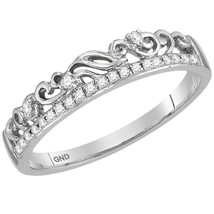 14kt White Gold Womens Round Diamond Floral Accent Stackable Band Ring 1/12 Cttw - £206.19 GBP