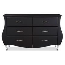 Mistral Black Faux Leather 6-Drawer Dresser w/Stailess Steel Legs - $13,813.11 MXN