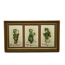 Christmas Greeting Postcards Children Boy Girl 13” X 7.5” Antique l800s Framed - £19.57 GBP