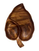 Vtg MCM Genuine Monkey Pod Serving Bowl Wood Leaf Shape 2 Divided Tray H... - $23.36